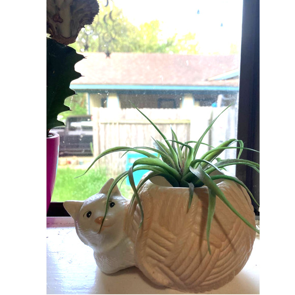 Vintage 80s CAT & Yarn Plant Holder / Succulent Planter / Kitty Trinket - Picture 4 of 8